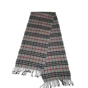 Authentic Burberry Classic Grey/Black/Red/White Scarf 100% Lambswool‎